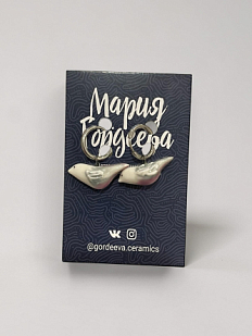 Серьги «Птички», керамика, серо-розовые