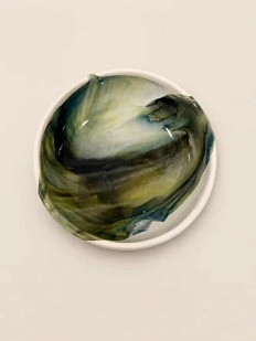 Пиала ручной работы с разводами Кафель «Волга», бело-зелёная, керамика, 9,5 см