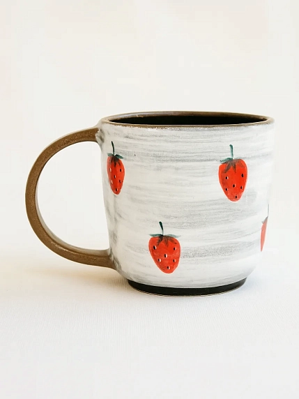 Кружка ручной работы Ким керамика с росписью Лис с клубникой, керамика, 450 мл, фото 3.