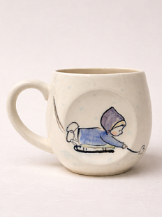 Кружка ручной работы НАДО ЖЕ с росписью «Девочка на санках», белая, керамика, 250 мл