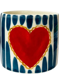 Стакан ручной работы «Синие полоски и красное сердце», полуфарфор, 250 мл