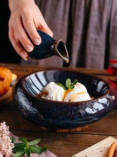 Тарелка камень плоский ручной работы VELES «Полночь Волшебства», фарфор, 550 мл