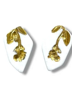 Серьги-гвоздики  ручной работы «Золотой цветок», фарфор