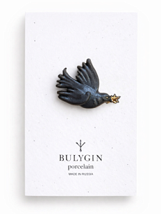 Брошь ручной работы Bulygin «Голубка Пикассо», фарфор, чёрно-золотистая
