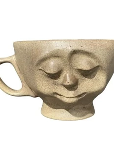 Кружка ручной работы с личиком, серо-бежевая, керамика, 350 мл
