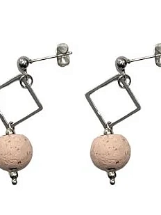 Серёжки-гвоздики с бетоном «Шарики», бетон, ювелирная сталь, розовые