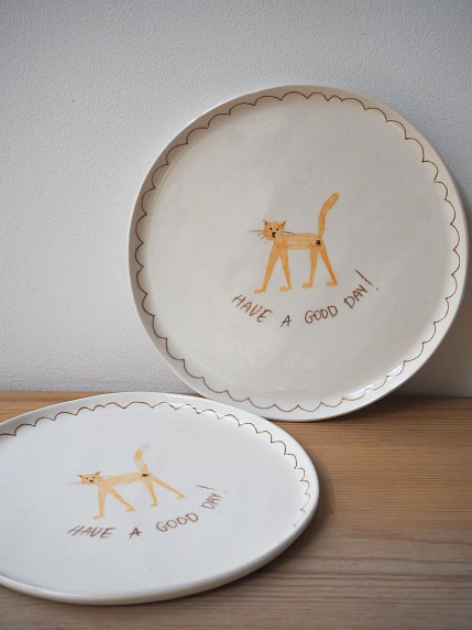 Тарелка ручной работы Ладан керамика «Have a good day/cat», 20 см, фото 1.