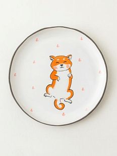 Тарелка ручной работы с бортиком Сиба-ину с сердечками, белая, 13 см