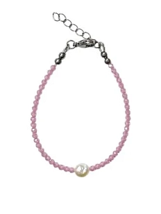 Браслет из фианитов с жемчужиной, розовый