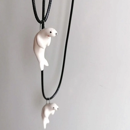 Подвеска ручной работы Боттери керамика «‎Тюлень»‎, белая, керамика, фото 2.