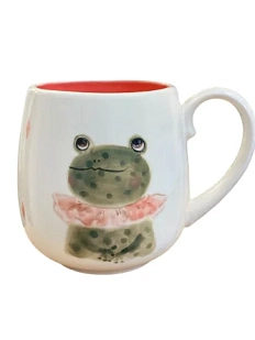 Кружка ручной работы Ким керамика с росписью Лягушка в розовом жабо, фарфор, 350 мл