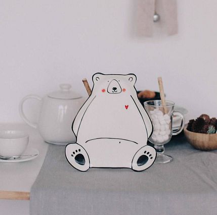 Фигурная тарелка ручной работы «Белый медведь», полуфарфор, 16 см, фото 2.