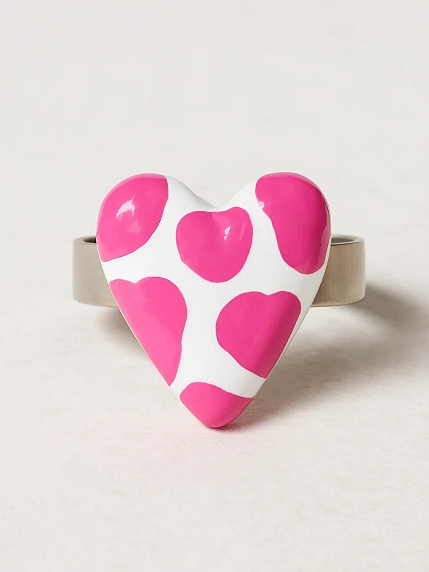 Кольцо Радость Рядом ручной работы с принтом «Сердце», розовое, незамкнутое, полимерная глина, фото 1.