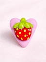 Кольцо ручной работы Радость Рядом Сердце с красной клубничкой, полимерная глина, незамкнутое, превью фото 2