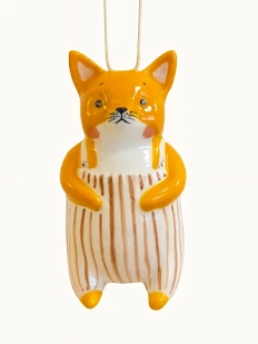 Ёлочная игрушка Ким керамика «Лиса», в коричневой пижаме 10 см, фарфор