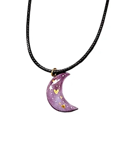 Подвеска керамическая ручной работы с луной‎, сиреневая