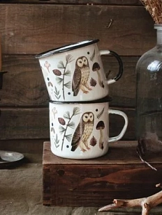 Кружка эмалированная «Совы и черника», белая, 400 мл