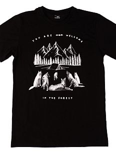 Футболка с волками «You are not welcome in the forest», M жен., черный