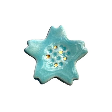 Брошь ручной работы Партала керамика «Цветочек», бирюзовая, фото 1.