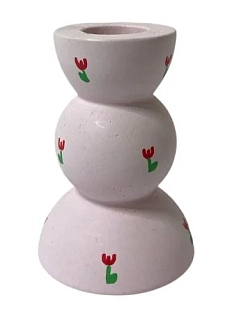 Подсвечник ручной работы с росписью в тюльпанчик «Башня», розовый