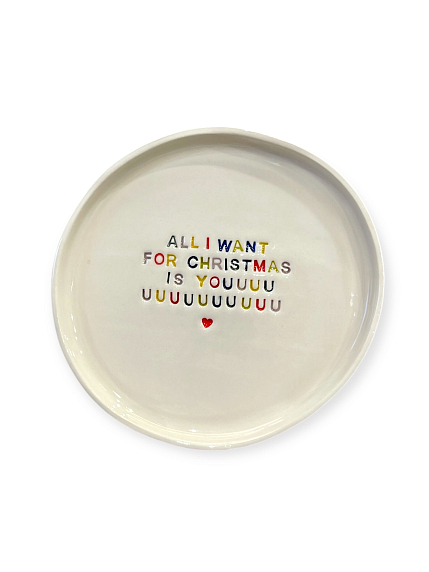 Тарелка ручной работы на Новый год с надписью «All i want for christmas», керамика, 18 см, фото 1.