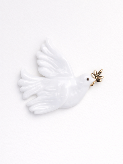 Брошь ручной работы Bulygin «Голубка Пикассо», фарфор, бело-золотистая, фото 2.