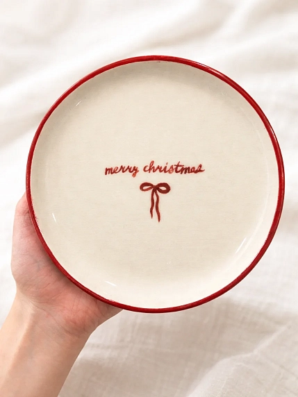 Тарелка ручной работы Йеллоускуп «Merry christmas», керамика, 15 см, фото 2.