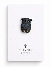 Брошь ручной работы Фарфор Булыгина «Сова», чёрно-золотистая