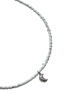 Чокер ручной работы с подвеской «Луна», белый, бисер