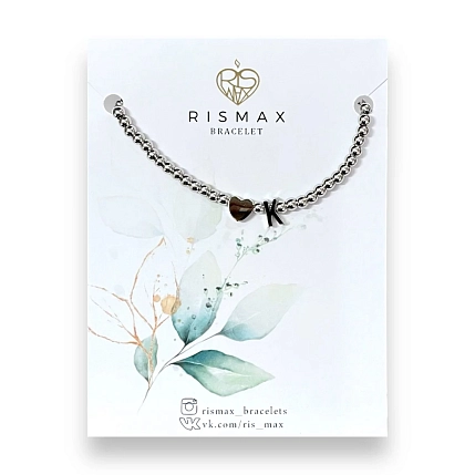 Браслет ручной работы РисМакс с буквой K и сердцем, нержавеющая сталь, фото 1.