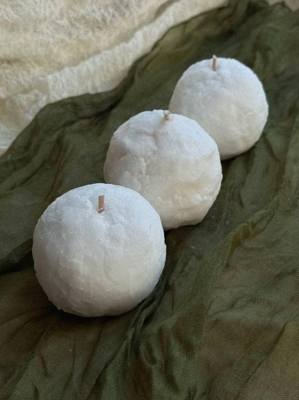 Интeрьерная свеча на Новый год «Снежок-шар», фото 3.