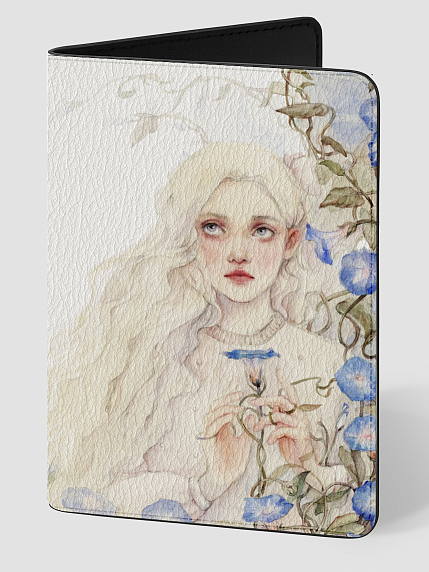 Обложка на паспорт «Девочка с голубым вьюнком», Оксана Викторова, фото 1.