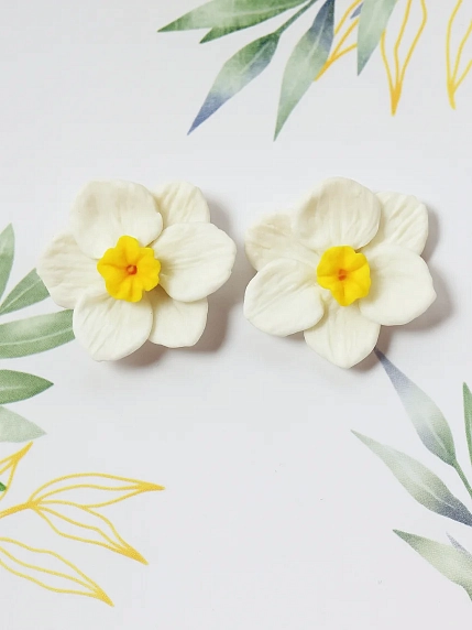 Серьги-гвоздики Подарки руками «Нарциссы», полимерная глина, фото 2.