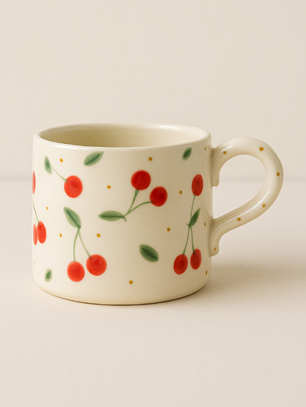 Кружка ручной работы прямая «Вишенки», полуфарфор, 250 мл, фото 1.