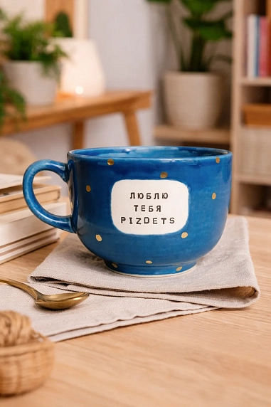 Кружка ручной работы Тата вытворяет/NF ceramics «Люблю тебя, p***ets», синяя, керамика, 600 мл, фото 5.