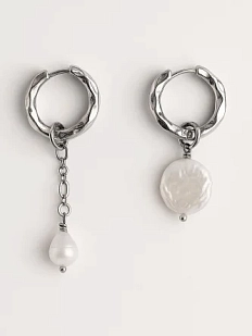 Серьги-конго с подвесками, родированная латунь, перламутр