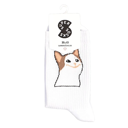 Носки «Кот А», р-р 35-40, белый, фото 1.