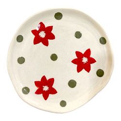 Тарелка ручной работы с росписью Красные цветы, керамика, 14,5 см
