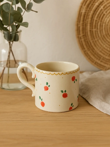 Кружка ручной работы прямая Чашки и поцелуи «Брусника», полуфарфор, 250 мл, фото 3.