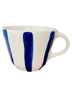 Чашка для чая ручной работы Полоски синяя, керамика, 250 мл