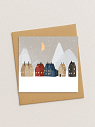 Квадратная зимняя сканди открытка «Домики и горы», превью фото 1