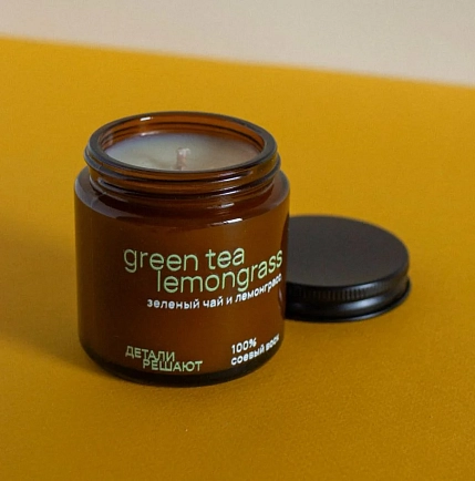 Соевая свеча в стеклянной банке «Зелёный чай и лемонграсс», 100 мл, фото 3.