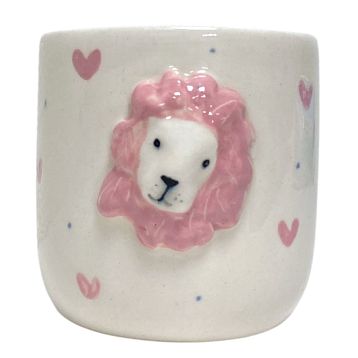 Стакан ручной работы Мария Гордеева Лев, бело-розовый, керамика, 350 мл, фото 1.