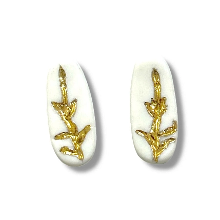 Серёжки-гвоздики из фарфора с позолотой «Цветочный орнамент», фото 1.