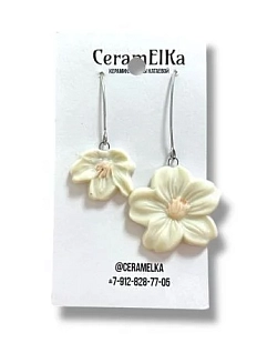 Серьги КерамЕлКа «Белые цветочки», фарфор