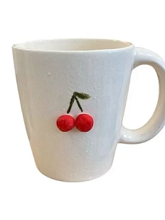 Кружка ручной работы Катя Вебер «Вишенки», белая, полуфарфор, 200 мл, высокая