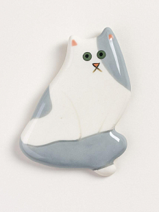 Брошь ручной работы «Бело-серый кот»
