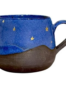 Кружка капелька ручной работы «Ночное небо», синяя, керамика, 150 мл