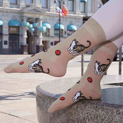 Носки «Купчиха за чаем», р-р 38-41, кремовые, фото 2.