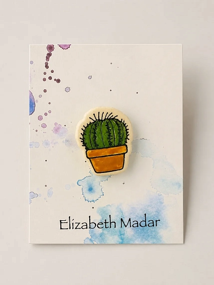 Брошь ручной работы Elizabeth Madar Кактус, зелёная, керамика, фото 3.
